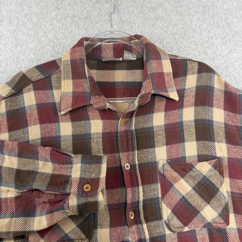 Big Mac Flannel Shirt Mens XLT 90s Brown Red Plaid Cotton Long Sleeve Vintage